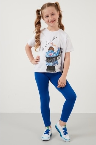 Lela Pamuklu Baskılı Püskül Detaylı Bisiklet Yaka Kız Çocuk T Shirt 6211020 Beyaz