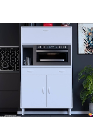 Modilayn Vio 95x163,4x32.5 Cm Çekmeceli, Kapaklı, Ekmeklikli. Mini/midi Mikrodalga Mutfak Dolabı Beyaz