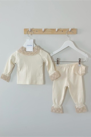 Juniba Kids Lily Kız Bebek Ekru Yakası Fisto Detaylı 5'li Set Ekru