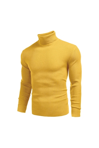 Polızeı Erkek Slim Fit Boğazlı Triko Kazak Esnek Dokulu Sarı