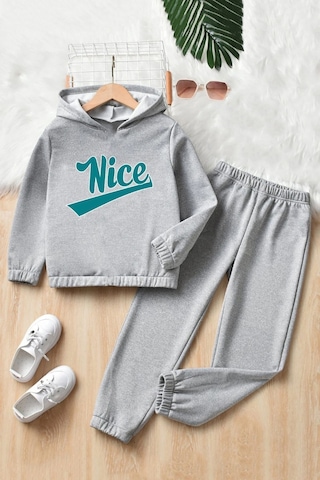 Uyguntarz Unisex Çocuk Nice Baskılı Eşofman Takımı Gri
