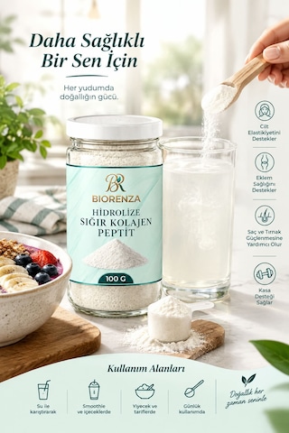 Hidrolize Sığır Kolajen Peptit Tozu 100 G İçecek Ve Smoothie Tarifleri İçin