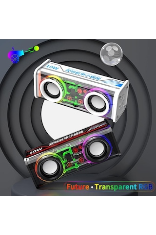 Vaorlo 10w Şeffaf Mecha Kablosuz Bluetooth Hoparlör Ses Işığı Ritim Subwoofer Tws Stereo Cyberpunk Müzik Merkezi Eller Serbest Arama
