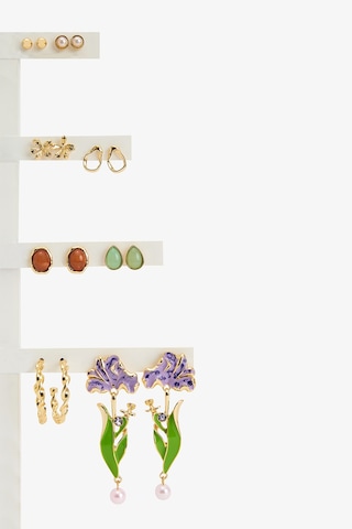 Penti Altın Rengi Mix Flower Küpe Seti Açık Gri