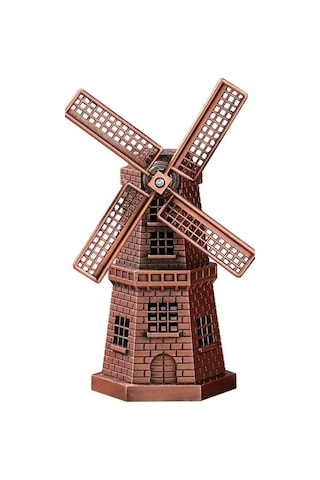 Vintage Metal Hollanda Yel Değirmeni Biblo Antik Bakır 17 Cm
