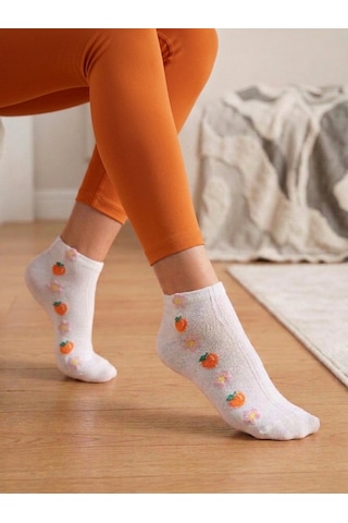Heren Socks Heren Minimal Ve Kabartma Desenli 4'lü Ekru Pamuk Kadın Patik Çorap Meyve Çiçek Figürlü