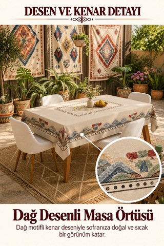 Vivanni Home Yıkanabilir Dikdörtgen Masa Örtüsü Günlük Kullanıma Uygun Pratik Ve Uzun Ömürlü Dağ Desenli