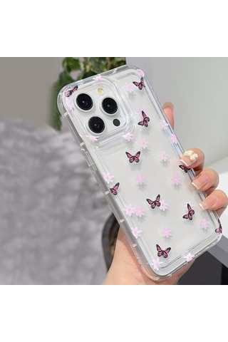 Apple Uyumlu iPhone 15 Pro Max Çiçekli Butterfly Seri Silikon Kapak