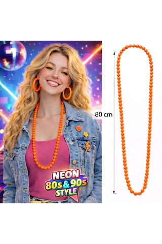Neon Turuncu Boncuk Kolye 80 Cm Retro 80 Ler 90 Lar Parti Aksesuarı " 95886308