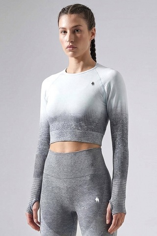 Woneagle Crop Top Gri Degrade Seamless Uzun Kollu Sweathshirt Gri Geçişli Gri Geçişli