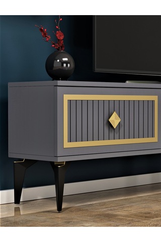 Nil Şömineli Tv Ünitesi Antrasit-altın