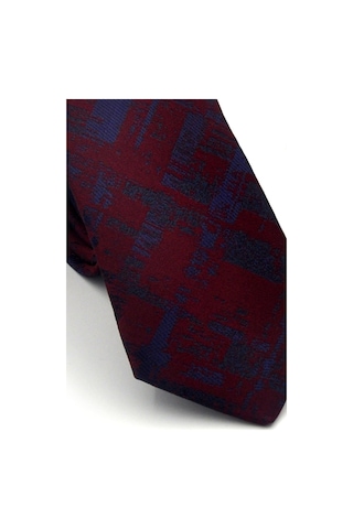 Gaffy Lacivert Desenli Bordo Dokuma Kumaş Mendilli Slim Fit Kravat // Sdk-2601-4 Bordo