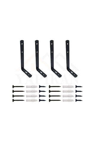 6x16.5cm- 4 Ad Siyah Modern Çelik Raf Altı Ayak - Raf Tutucu Aparat - Metal L Raf Demiri