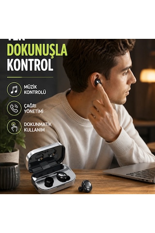 Kablosuz Kulak İçi Bluetooth Kulaklık Dokunmatik Kontrol Ve Led Şarj Ekranı 00