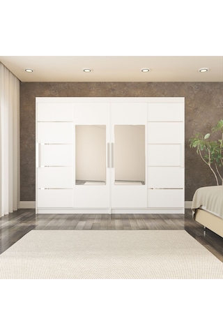 Sürgülü Gardırop Dört Kapaklı 320/210 Cm Parlak Beyaz