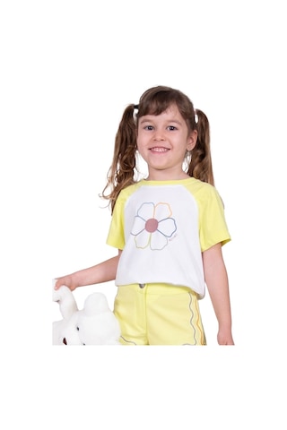 Organik Pamuk Çiçek Desenli Reglan Kol Kız Çocuk Tshirt 001
