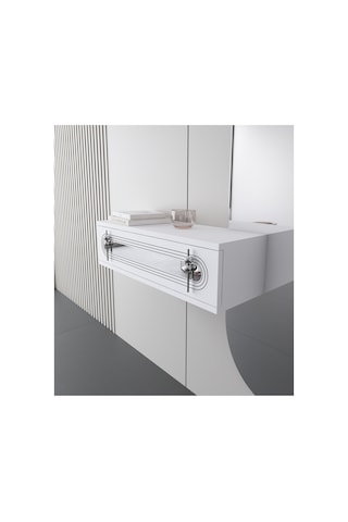 Işık 70cm Duvara Monte Kapaklı Raflı Modern Dresuar Beyaz-gümüş Beyaz-gümüş