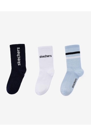 Skechers 3'lü Paket Funny Script Uzun Çorap Büyük Erkek Çocuk Lacivert-mavi-beyaz Sk2520126-3474