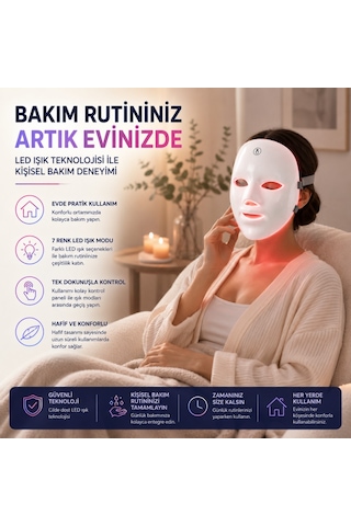 Polham 7 Renk Led Işık Teknolojili Yüz Bakım Maskesi Dokunmatik Kontrollü Evde Cilt Bakım Cihazı