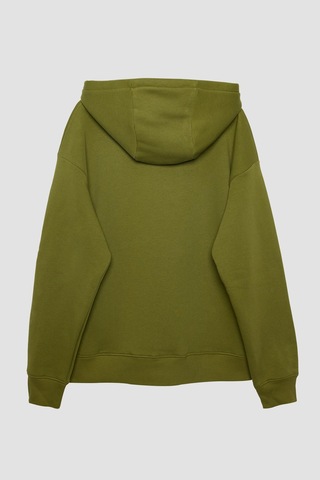 Tudors Unisex Oversize Geniş Kesim Pamuklu Yumuşak Dokulu İçi Polarlı Basic Yeşil Renk Kapüşonlu Sweatshirt-31465-yeşil Yeşil