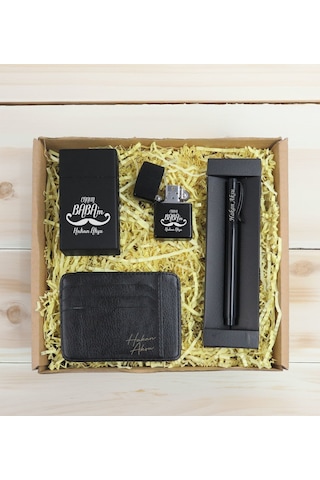 Bk Gift Kişiye Özel İsimli Baba Temalı Siyah Metal Kalem&çakmak&sigara Kutusu&kartlık-cüzdan Hediye Seti, Sevgiliye Hediye-2, Babaya Hediye, Babalar G