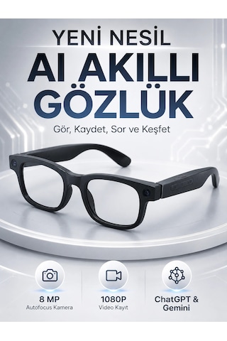 Mey İthalat Plentifulakıllı Gözlük 8 Mp Kameralı 1080p Video Kayıt Wifi Bağlantılı Çift Mikrofonlu Gürültü Engelleme Özellikli