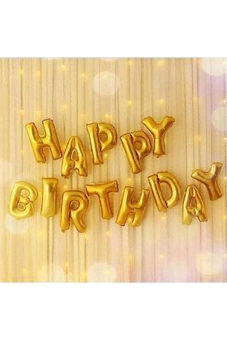 Altın Happy Bırthday Folyo Balon Doğum Günü Partisi Gold Renk Fol Karışık/Çok Renkli