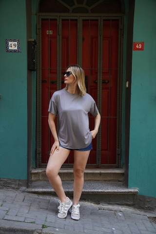 Elaxi Modal Kumaş T-shirt Gri