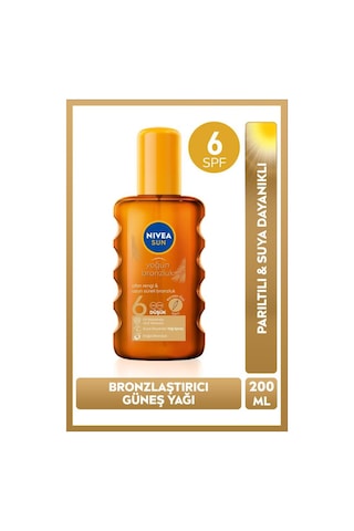 Sun Spf6 Bronzlaştırıcı Güneş Yağı 200 Ml,altın Rengi Ve Parıltılı,suya Dayanıklı,e Vitamini,karoten