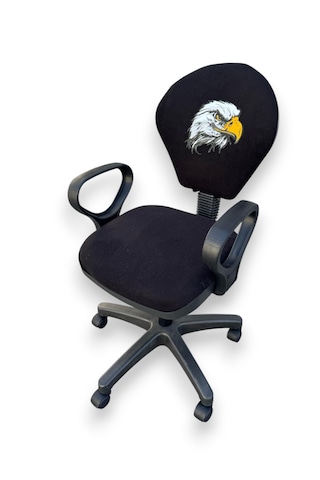 Kara Kartal Desenli Taraftar Baskılı Çocuk Odası Ders Çalışma Ofis Koltuğu Bilgisayar Sandalyesi Siyah - Beyaz