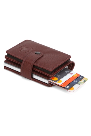 Newish Polo Rfid Özellikli Patlı Mekanizmalı Akordiyon Kartlık Cüzdan- Suni Deri Bordo