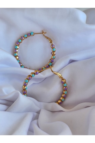 Eva Takı Dorika Mor Lila Turkuaz Halka Çelik Küpe Lila - Turkuaz