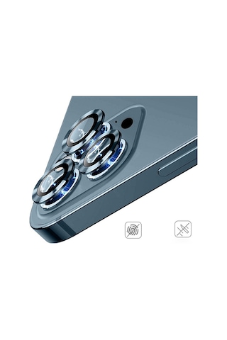 Ally Apple Uyumlu iPhone 12 Pro 3D Metal Çerçeveli Kamera Lens Koruyucu Mavi