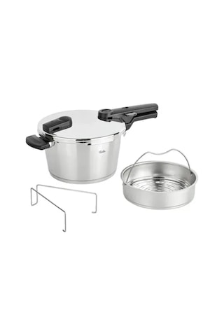 Fissler Vitaquick Glossy 4,5 Litre Düdüklü Tencere + Buhar Aparatı + Neoflam Midas 6 Parça Tencere Seti