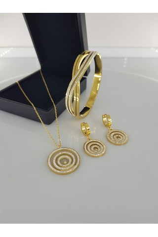 Elti Çatlatan Gold Çelik Takı Seti Gümüş - Rose Gold Elti Çatlatan Gold Çelik Takı Seti Gümüş - Rose Gold