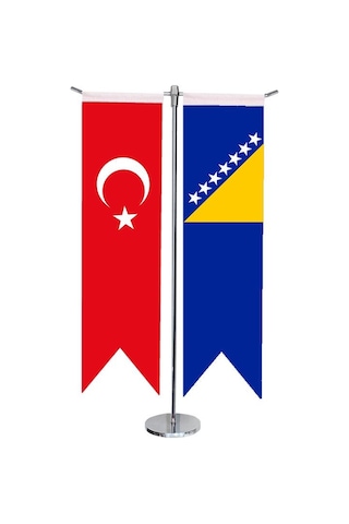 Masa Üstü Kırlangıç Bosna Hersek + Türk Bayrağı + Krom T Direk Ma