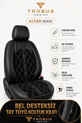 Fiat Egea Sedan 2014+ Uyumlu Altar Serisi Tay Tüyü Siyah Beyaz Premium Koltuk Kılıfı