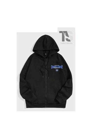 Tarzsokak Challange Sweatshirt Fermuarlı Hırka Siyah