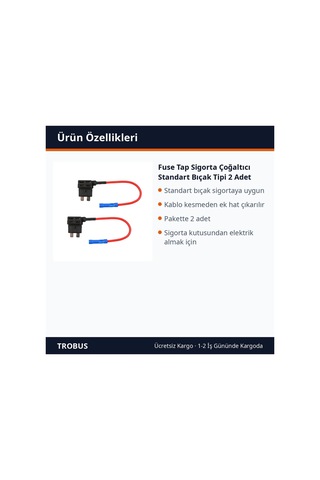 Trobus Fuse Tap Sigorta Çoğaltıcı Standart Bıçak Tipi 2 Adet Diğer