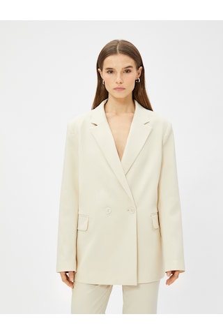 Koton Oversize Blazer Ceket Kruvaze Düğmeli Taş 3sak50091uw 3SAK50091UW080 Taş