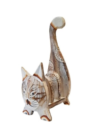 Ahşap Acık Kahverengi Kedi Kartlık Peçetelik