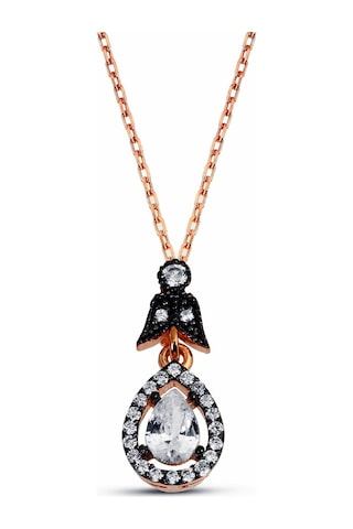 925 Ayar Gümüş Elmas Kesim Damla Kolye Rose Gold