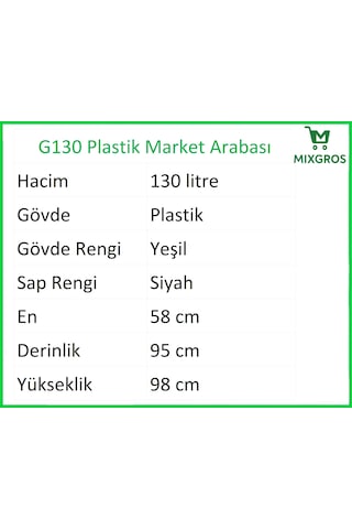 G130 Plastik Market Alışveriş Arabası 130 Litre Yeşil