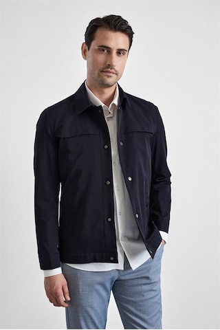 Süvari Lacivert Slim Bebe Yaka Düz Yan Cepli Çıtçıtlı Dolgusuz Standart Mont Mn2008700555-m09