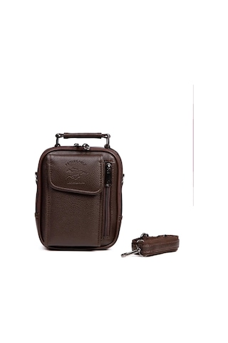 Newish Polo Erkek Deri Çelik Kasalı Kapaklı Omuz Ve El Çantası 17x22cm New188 - Kahverengi Kahverengi - Siyah