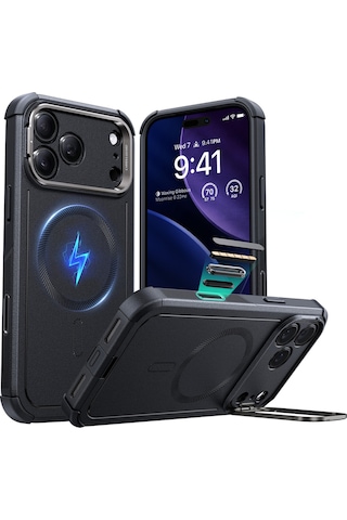Esr Apple Uyumlu iPhone 17 Pro Cyber Tough Magsafe Stantlı Kılıf - Siyah Siyah