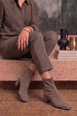 Krıste Bell Ayakkabı Sorin Orjinal Kristebell İthal Özel Seri Ön Metal Taş Detaylı Kadın Bot Vizon