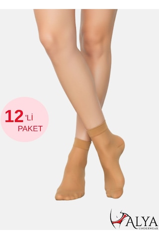Alya Underwear Kadın Parlak Soket Çorap, 15 Den, Fit - 12'li Paket Ten 57 12'li