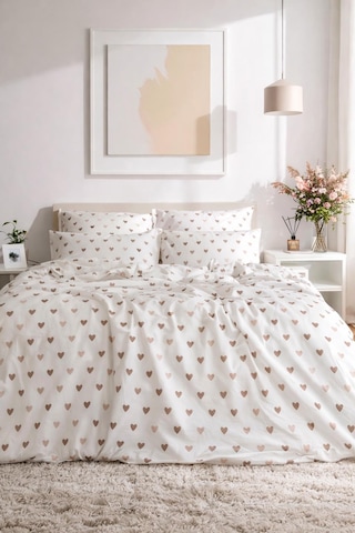 Uçkan Home %100 Pamuk Cozy Hearts Çift Kişilik Nevresim Seti-97 Kırık Beyaz