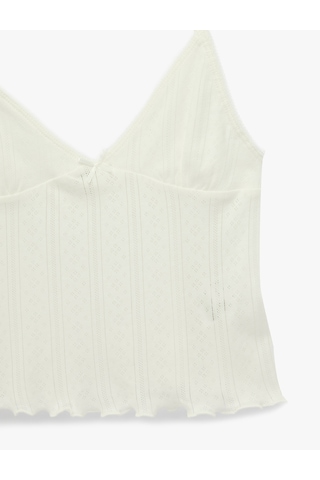 Koton Pamuklu V Yaka Rahat Kesim Askılı Pijama Üstü Ekru 7wlk90011mk